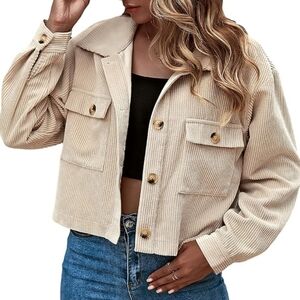 Cute beige corduroy button-down shirt jacket, women's size medium
